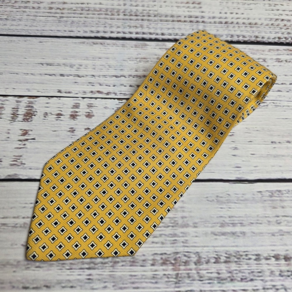 Vintage Polo Ralph Lauren Necktie Men's 100% Silk Tie‎ Yellow Blue Handmade USA